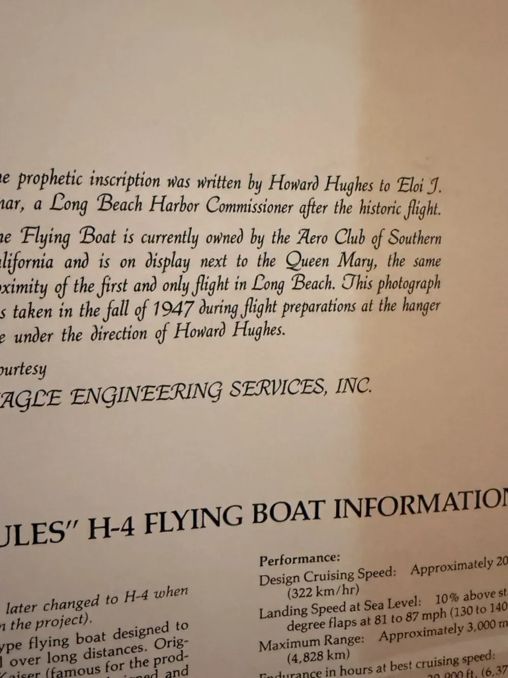 VTG Hercules H-4 Flying Boat Information Howard Hughes  B/W photo poster